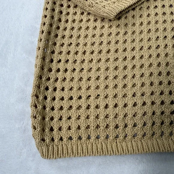 Madewell Polo Cardigan Sweater Womens Large Beige Eyelet Knit 100% Cotton NWT - Picture 4 of 11